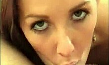 brunette with beautiful eyes worships giant dick in pov