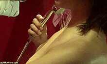 intense hidden cam shower towel drop with teen girl
