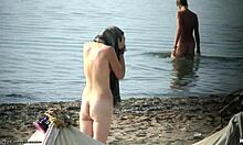 A lithe blonde with an awful hairdo reveals her naked body right here in this voyeur scene