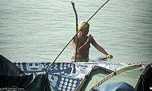 blond-haired amateur nudist girlfriend flashing juicy ass in water