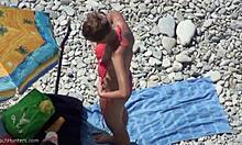 Blond GF Rubs Back Before Bikini Slip