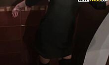 Amateur blond Russian girlfriend blows him in public toilet