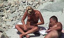Wow, tanned blonde with gorgeous breasts staring at her own hot pussy