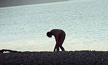 stunning brunette girlfriend steps naked from water, caught on hidden cam