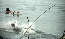 A lithe blonde with an awful hairdo reveals her naked body right here in this voyeur scene