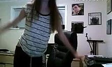 playful teen in tiny top dancing and showing midriff