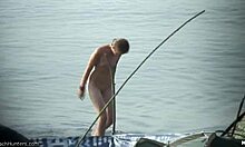 A lithe blonde with an awful hairdo reveals her naked body right here in this voyeur scene