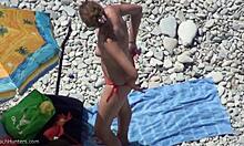 Blond GF Rubs Back Before Bikini Slip