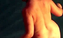 Hey, check my dark-haired chubby girlfriend skinny dipping at nudist beach! 🏖️