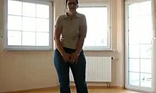 Busty MILF in Tight Jeans Teases with Black Pantyhose and Her Massive Ass on Display