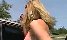 Leggy blond slides panties to masturbate 😍