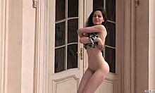 Busty Brunette Poses Naked After Removing Dress