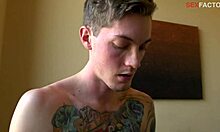 well-dressed dude watches young couple fuck shamelessly on bed