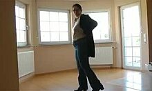 Busty MILF in Tight Jeans Teases with Black Pantyhose and Her Massive Ass on Display