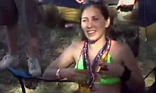 I can’t believe it, several wives and girlfriends stripped topless in public! Their big tits bounced while posing outdoors.