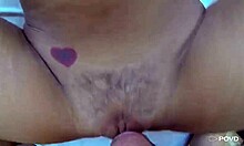 tanned blonde teen gets her tight slit penetrated in pov on a big bed