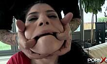 Baby-faced brunette girlfriend gets savagely dominated by her hipster BF