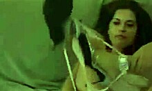 brunette with big natural tits decides to masturbate with her legs spread