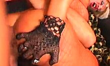 Blond Girlfriend in Black Heels Gets Brutal DP on Couch