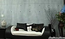 two dark-haired girlfriends sucking a massive throbbing boner together