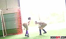 Lesbian soccer team fucks the petite noob