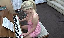 Ponytailed Blonde GF Showing Knockers While Playing Piano!