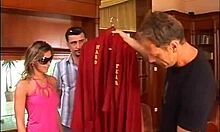 Look at this blonde picking clothes, she's so hot!