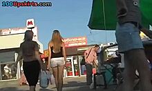 Horny Guy Stalks Sexy Chick in See-Through Shorts