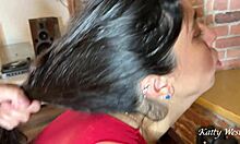 hard fucked bitch in red bodysuit cums