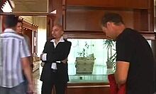 Look at this blonde picking clothes, she's so hot!