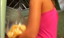 Look at this blonde picking clothes, she's so hot!