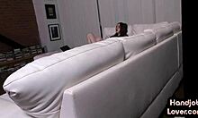 busty oiled babe gives dirty pov handjob closeup with amateur tugging and talk