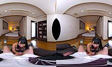 Asian hottie with big tits jumps on dick in pov