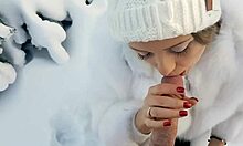 Cute Girlfriend in White Hat Sucks on Snow 😊