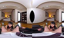 Asian hottie with big tits jumps on dick in pov