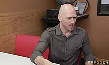 Bald goddess sucks massive boner on her knees