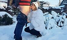 Cute Girlfriend in White Hat Sucks on Snow 😊