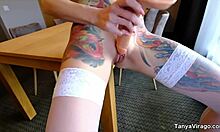 Sensual glamorous model casually fucks with a pretty big toy in her room