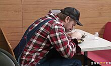 Bald goddess sucks massive boner on her knees