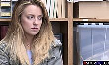 blonde petite teen thief gets caught and banged hard in the office