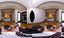 Asian hottie with big tits jumps on dick in pov