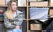 blonde petite teen thief gets caught and banged hard in the office