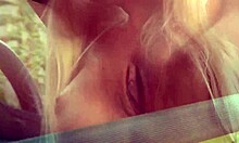 Pigtailed blonde teen posing on all fours in the backyard 😊