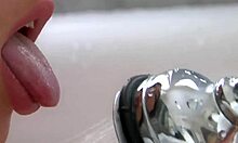 this nude teen babe poses wet in the bathroom, masturbating her trimmed pussy shamelessly