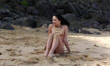 naked teen 18+ beauty poses perfectly on beach photoshoot