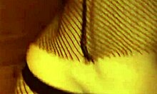 fishnets hottie babe in steamy lesbian close-up solo action with perfect body