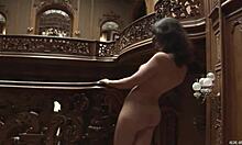 Classy Brunette Model Poses Naked on Stairs with Perfect Body