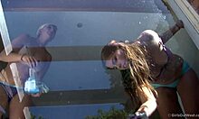 Amateur GFs Magda & Lana chilling in the bathroom with wet posing and striptease