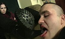 Yo, check this leggy brunette getting her boots licked clean right now! 😜