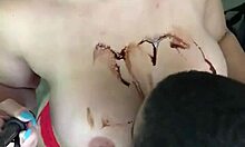 Does dude lick chocolate syrup off Crystina Rossi's boobs?